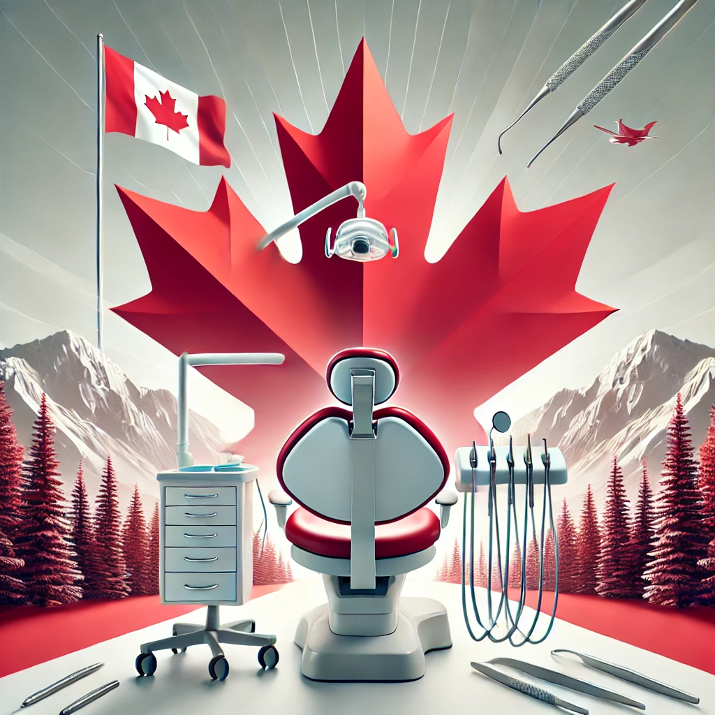 Illustration of Maple leaf and dentist chair