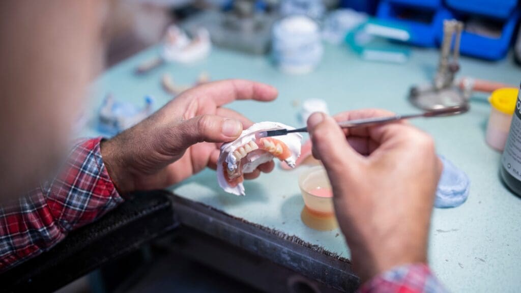 Dentures being worked on in a dental lab