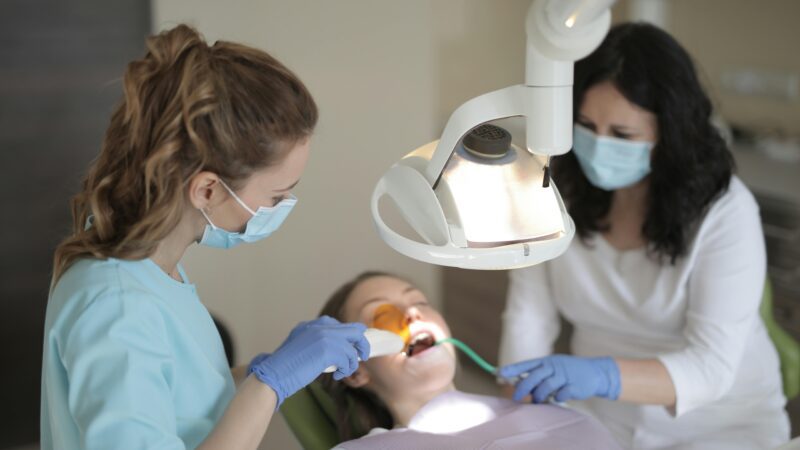 Patient in dental chair for dental examination