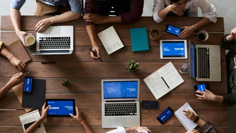 Team meeting to plan marketing strategy for small business