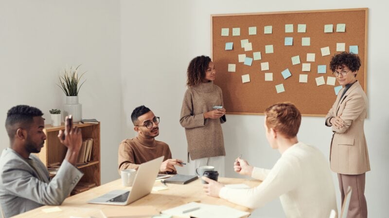 Small business team discussing branding and marketing strategy